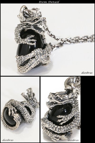 画像2: シルバー925 ドラゴン オニキス　竜　龍　オニキス　バイカー 和柄 龍彫りペンダント  [ メンズ | シルバーネックレス | シルバーアクセ | ペンダントトップ | ハード ] (2)