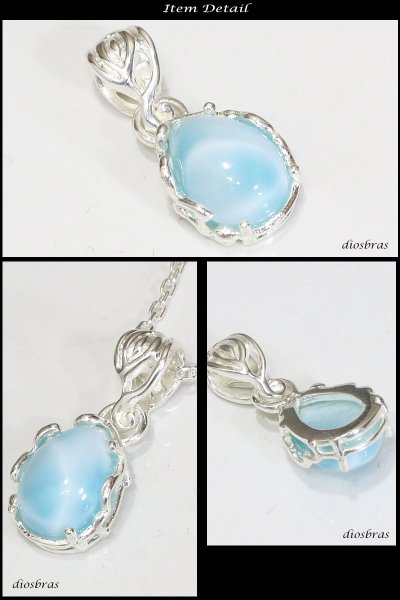 画像3: ラリマー ペンダントドミニカ産 オーバル ペンダント トップ アラベスク ラリマーペンダント クラウン 王冠 パワーストーン インディアンジュエリー鷹・イーグル羽根/シルバー925/フェザーネックレス ネックレス メンズ レディース 雫 しずく型【メール便なら送料無料】 (3)