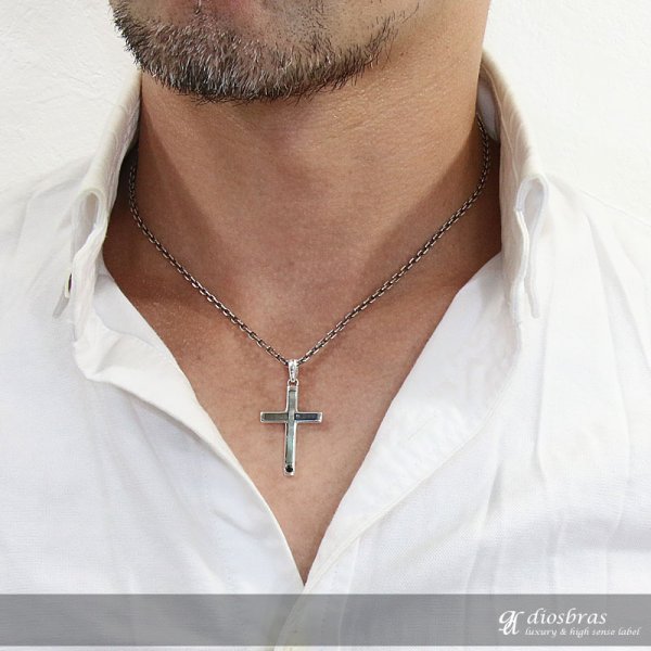 画像2: 【インレイ クロスペンダント トップ】美しいインレイワークのペンダント シェル マザーオブパール ブラックジルコニア クロスペンダント シンプル ネイティブアメリカン インディアンジュエリー/シルバー925/ ネックレス メンズ レディース≪メール便なら送料無料!!≫ (2)