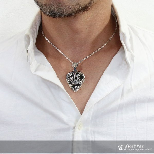 画像3: シルバー925 ピッグケース ピック クラウン 王冠 アラベスク ジルコニア ピックケースペンダント/シルバー925/silver/ギター/バンド/ピック/スカル/スカルボーン/髑髏/メンズアクセサリー/≪送料無料!!≫ (3)