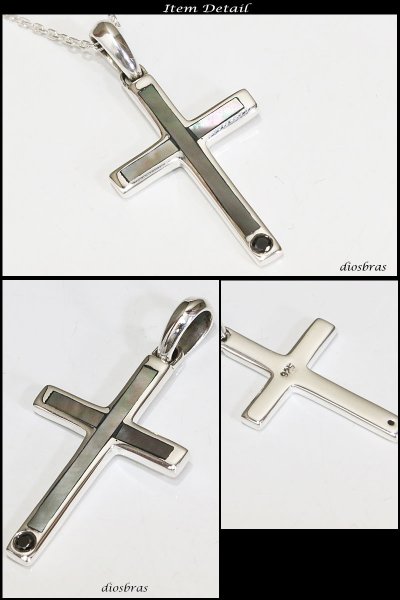 画像3: 【インレイ クロスペンダント トップ】美しいインレイワークのペンダント シェル マザーオブパール ブラックジルコニア クロスペンダント シンプル ネイティブアメリカン インディアンジュエリー/シルバー925/ ネックレス メンズ レディース≪メール便なら送料無料!!≫ (3)