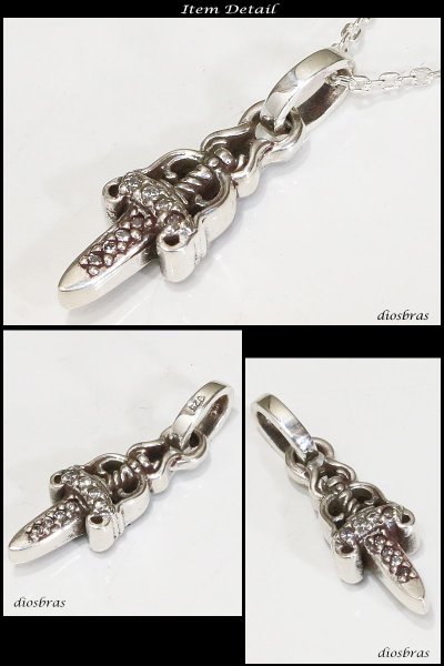 画像3: シルバー925 ダガー　剣 　ジルコニア　ペンダント　バイカー クリアジルコニア ペンダント  [ メンズ | シルバーネックレス | シルバーアクセ | ペンダントトップ | ハード ]≪メール便なら送料無料!!≫ (3)