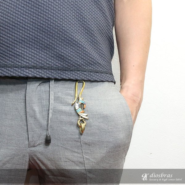 画像3: キーホルダー キーフック インレイ キーチェーン ターコイズ シルバー ナバホ インディアンジュエリー ネイティブアメリカン silver  真鍮 BRASS ブラス 釣り針フック ウォレット 財布 バイカー ライダース ウォレットチェーン【メール便送料無料】 (3)