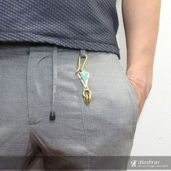 画像3: キーホルダー キーフック インレイ キーチェーン ターコイズ シルバー ナバホ インディアンジュエリー ネイティブアメリカン silver  真鍮 BRASS ブラス 釣り針フック ウォレット 財布 バイカー ライダース ウォレットチェーン【メール便送料無料】 (3)