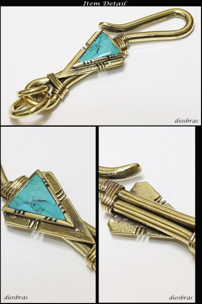 画像2: キーホルダー キーフック インレイ キーチェーン ターコイズ シルバー ナバホ インディアンジュエリー ネイティブアメリカン silver  真鍮 BRASS ブラス 釣り針フック ウォレット 財布 バイカー ライダース ウォレットチェーン【メール便送料無料】 (2)
