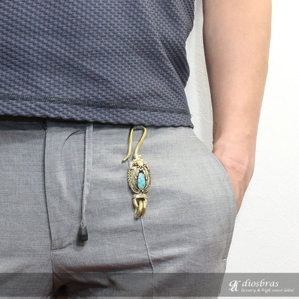 画像3: フェザー　ターコイズ　ナバホ 赤珊瑚　キーホルダー キーフック　キーチェーン シルバー　silver　ゴールド　真鍮　ＢＲＡＳＳ　ブラス　釣り針フック ウォレット　財布　バイカー　ライダース　ウォレットチェーン【diosbras-ディオブラス-】【メール便送料無料】 (3)