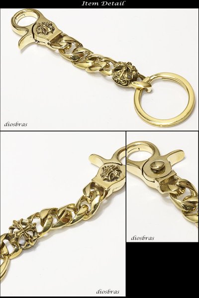 画像3: キーホルダー キーフック キーチェーン ゴールド silver クロス 十字架 真鍮 BRASS ブラス 釣り針フック ウォレット 財布 バイカー ライダース ウォレットチェーン【diosbras-ディオブラス-】【メール便送料無料】 (3)