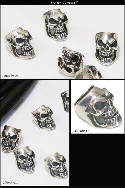 画像2: ビーズ/シルバー/シルバー925/ビーズ/アクセサリー/ハンドメイド/パーツ/スカル ハンド 骸骨 髑髏 ドクロ クロス 十字架 トリプルクラウン ゴシック アラベスク 縦11,7mm 直径8,3mm 穴径7.5mm 【メール便全国送料無料】 (2)