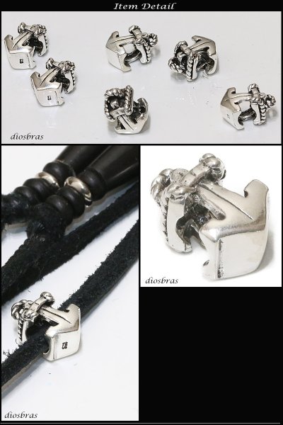 画像2: ビーズ/シルバー/シルバー925/ビーズ/アクセサリー/ハンドメイド/パーツ/スカル ハンド 骸骨 髑髏 ドクロ クロス 十字架 トリプルクラウン ゴシック アラベスク 縦12,5mm 直径8mm 穴径4mm 【メール便全国送料無料】 (2)