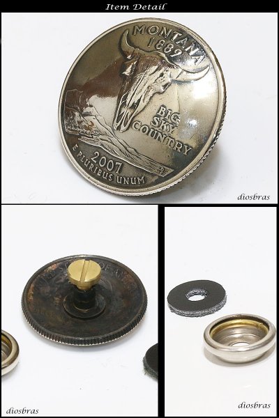 画像2: コンチョ 水牛バッファロー モンタナ州 クウォーターコイン USA リアルコイン バッファロー コンチョ ネイティブ コイン インディアン シルバー925コンチョ ナバホ 財布 ウォレット メンズ 24φ ニッケル・銅 (ネジ式)【メール便なら送料無料!!】 (2)