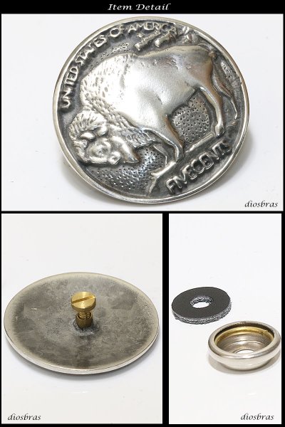 画像2: コンチョ バッファロー　コイン　コインコンチョ ネイティブ　コイン　インディアン　　コンチョシルバー９２５コンチョ　ナバホ　財布　ウォレット　メンズ　（ネジ式）【メール便なら送料無料！！】 (2)