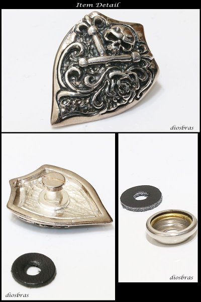 画像2: コンチョ スカル　ドクロ　骸骨　アラベスク　コンチョ　クロス　十字架　エンブレム　亜鉛合金製　コンチョ　シルバー９２５コンチョ　財布　ウォレット　メンズ　（ネジ式）【メール便なら送料無料！！】 (2)