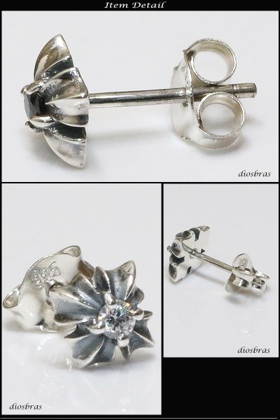 画像2: 本物シルバー９２５◇ クロス　十字架　太陽神　サンマーク　◇片方ピアス メンズ レディース ブリリアンカット　多角カッティング　リングデザイン　シルバー９２５　フープピアス 極小クロス ダイヤモンド　ブラック　ジルコニア (2)