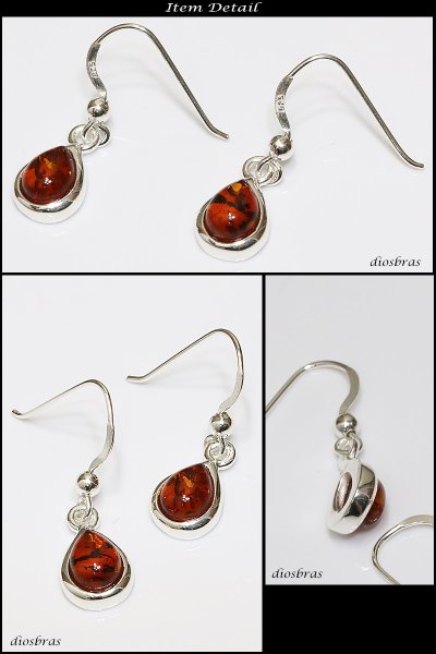 画像2: 【アンバー ピアス】琥珀 アンバー ドロップ型 しずく 雫 本物シルバー925 ピアス 片方 パワーストーン/ピアス 両耳販売 ピアス メンズ レディース イヤリング (2)