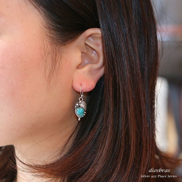 画像3: フェザー　ターコイズ　ピアス【メンズピアス】【シルバーアクセサリー】【シルバーピアス】●１ペア（両耳）ネイティブアメリカン　インディアンジュエリー　トルコ石　ぶらさがり　ドロップピアス　イーグル (3)