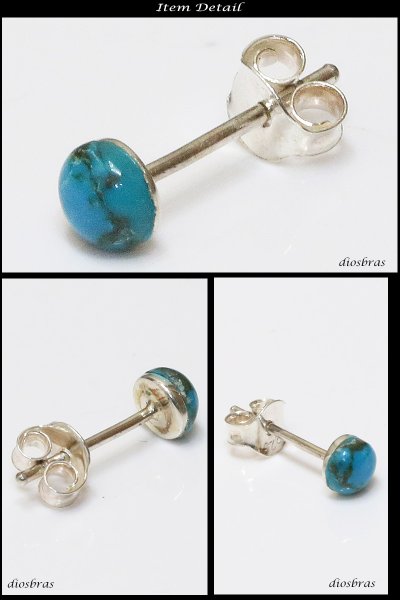 画像2: 【ターコイズ ピアス】 本物シルバー925/ ピアス 片方 トルコ石 ワンポイント インディアンジュエリー ネイティブアメリカン ナバホ パワーストーン/ピアス片耳・片方販売ピアス メンズ レディース 4mm≪メール便なら送料無料≫ (2)