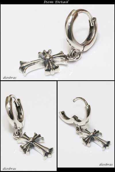 画像3: 本物シルバー925◇ クロス 十字架 フープ リングピアス ドロップピアス◇片方ピアス メンズ レディース  多角カッティング リングデザイン シルバー925 フープピアス 極小クロス (3)