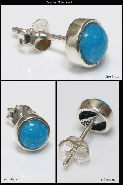 画像2: 【ターコイズ ピアス】 本物シルバー925/ ピアス 片方 トルコ石 ワンポイント パワーストーン/ピアス片耳・片方販売ピアス メンズ レディース 6,5mm≪メール便なら送料無料≫ (2)
