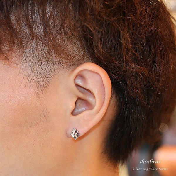 画像3: ピアス 星 ラッキー スター スクエアロープ シルバーアクセサリー シルバーピアス 本物シルバー925/ ピアス 丸 片方 /ピアス片耳・片方販売ピアス メンズ レディース (3)