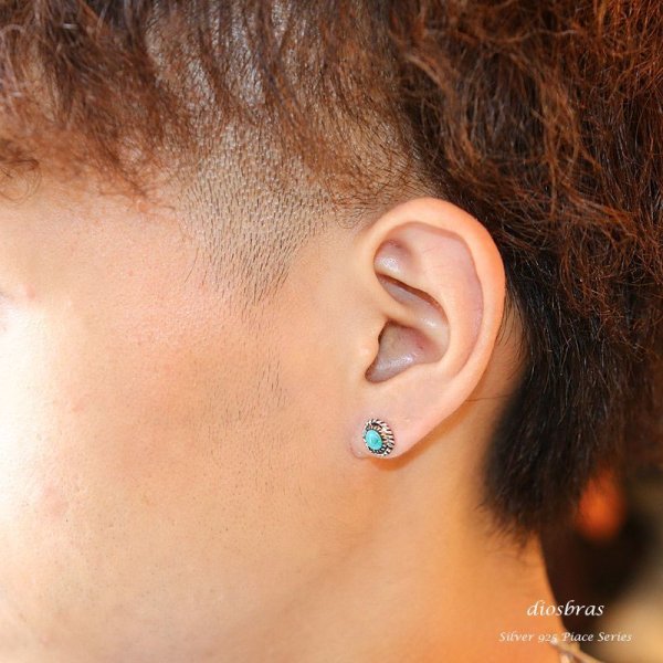 画像3: 【ターコイズ ピアス】 本物シルバー925/ ピアス 片方 トルコ石 ナバホ ネイティブアメリカン インディアン ジュエリー ワンポイント パワーストーン/ピアス片耳・片方販売ピアス メンズ レディース 6,5mm≪メール便なら送料無料≫ (3)