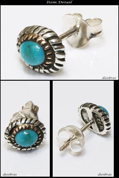 画像2: 【ターコイズ ピアス】 本物シルバー925/ ピアス 片方 トルコ石 ナバホ ネイティブアメリカン インディアン ジュエリー ワンポイント パワーストーン/ピアス片耳・片方販売ピアス メンズ レディース 6,5mm≪メール便なら送料無料≫ (2)