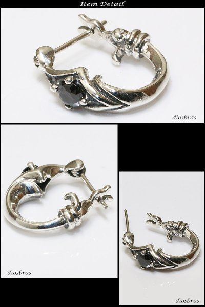 画像2: メンズピアスリング フープ ピアス シルバーアクセサリー シルバーピアス バラ売り(片耳のみ)スクエア ブリリアンカット ブラックジルコニア メンズ|アクセサリー|ピアス|クロス・十字架|フレア・リリー・百合・ユリの紋章| 【メール便なら送料無料!!】 (2)