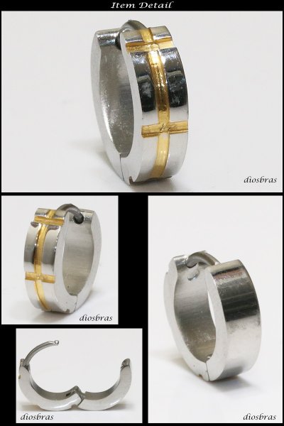 画像2: ステンレス フープピアス クロス 十字架 シルバー 金属アレルギー対応 メタル素材 ゴールド 金 シンプル 小さめ フープ ループ リング 輪っか ピアス  メンズ アクセサリー レディース 中折れ式 13mm (2)