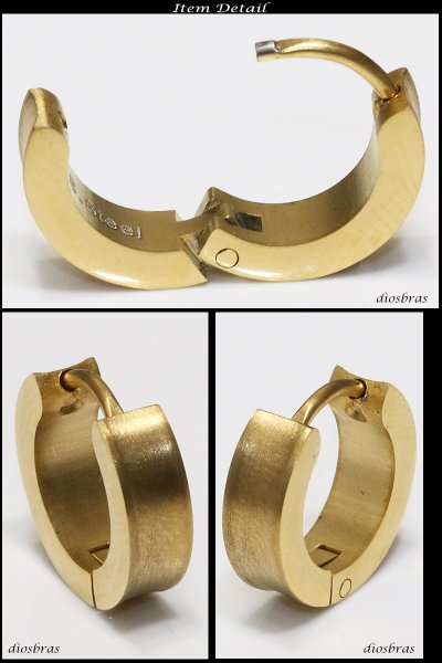 画像2: ステンレス フープピアス シルバー 金属アレルギー対応 メタル素材 ゴールド 金 シンプル 小さめ フープ ループ リング 輪っか ピアス アクセサリー メンズ レディース 中折れ式 13mm (2)