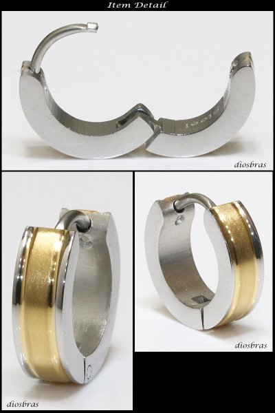 画像2: ステンレス フープピアス シルバー 金属アレルギー対応 メタル素材 ゴールド 金 シンプル 小さめ フープ ループ リング 輪っか ピアス アクセサリー メンズ レディース 中折れ式 13mm 光沢あり【メール便なら送料無料】 (2)