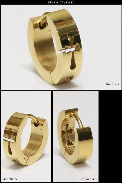 画像2: ステンレス フープピアス クロス 十字架 シルバー 金属アレルギー対応 メタル素材 ゴールド 金 シンプル 小さめ フープ ループ リング 輪っか ピアス  メンズ アクセサリー レディース 中折れ式 13mm (2)