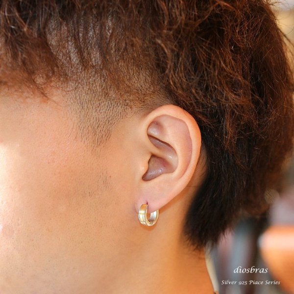 画像3: ステンレス フープピアス シルバー 金属アレルギー対応 メタル素材 ゴールド 金 シンプル 小さめ フープ ループ リング 輪っか ピアス アクセサリー メンズ レディース 中折れ式 13mm 光沢あり【メール便なら送料無料】 (3)