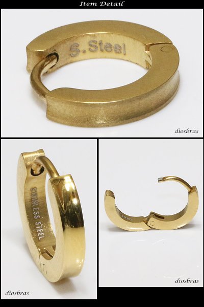 画像2: ステンレス フープピアス シルバー 金属アレルギー対応 メタル素材 ゴールド 金 シンプル 小さめ フープ ループ リング 輪っか ピアス アクセサリー メンズ レディース 中折れ式 13mm 艶消し 光沢あり【メール便なら送料無料】 (2)