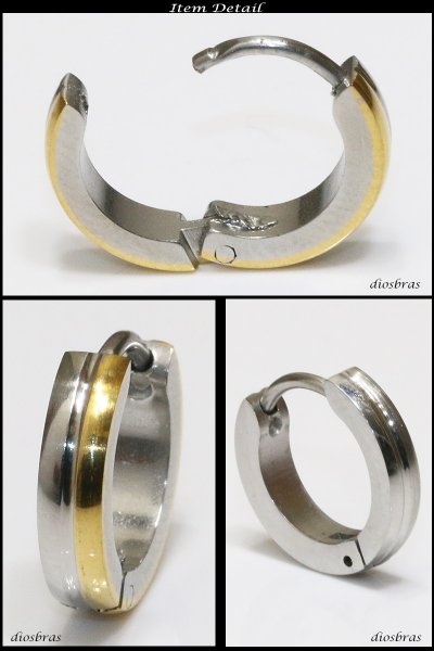 画像2: ステンレス フープピアス シルバー ブラック 金属アレルギー対応 メタル素材 ゴールド 金 シンプル 小さめ フープ ループ リング 輪っか ピアス アクセサリー メンズ レディース 中折れ式 13mm 【メール便なら送料無料】 (2)