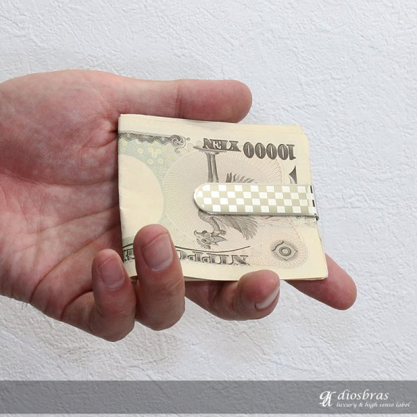 画像2: マネークリップ ステンレス ブロックチェック 格子柄 クロス シンプル プレーン シルバー マネークリップ 財布 ネイティブ インディアン ジュエリー ウォレット マネークリップ メンズ レディース 男女兼用 メダル ≪メール便なら送料無料≫ (2)