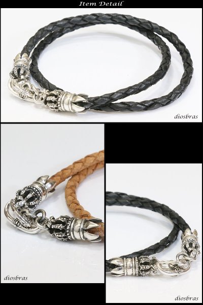 画像4: レザーネックレス シルバーネックレス クラウン 王冠 レザーチョーカー 2連レザー ネックレス 4本編み フック スカル ドクロ ボーン シルバー925製 スカル ユリ クロス 丸革紐 メンズ レディース【SA】【diosbras-ディオブラス-】 (4)