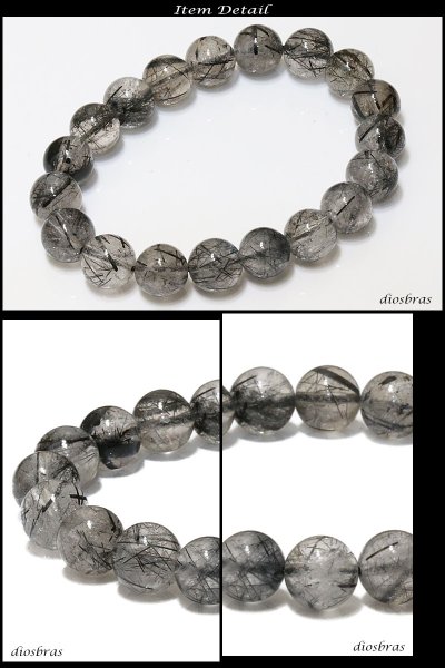 画像3: 黒水晶 ブラックルチルクォーツ  ブレスレット 10ミリ玉 約10mm 数珠【パワーストーン】【お数珠】【念珠】【天然石ブレス】【【風水グッズ 】【開運アイテム】【お守り】 (3)
