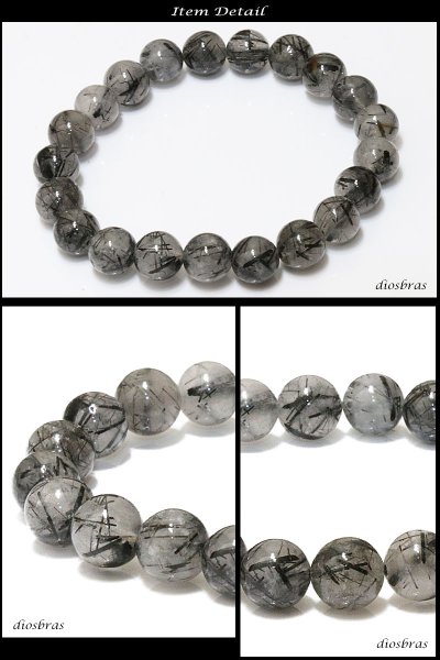 画像3: 黒水晶 ブラックルチルクォーツ  ブレスレット 9ミリ玉 約9mm 数珠【パワーストーン】【お数珠】【念珠】【天然石ブレス】【【風水グッズ 】【開運アイテム】【お守り】 (3)
