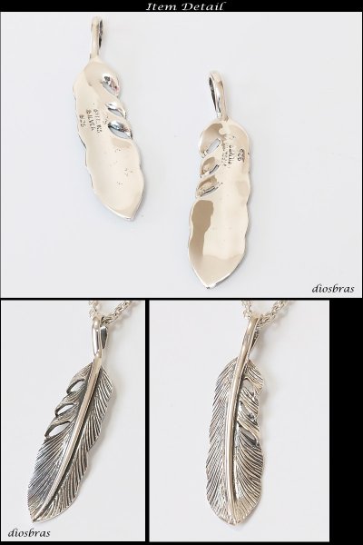 画像2: シルバー925素材【フェザー トップ】フェザーネックレス ハンドメイドネックレス/インディアンジュエリー・ネイティブ/シルバー925ペンダント/フェザー イーグル  パーツ ネックレス メンズ レディース【メール便なら送料無料】 (2)