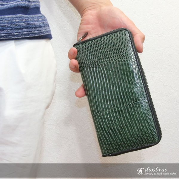 画像2: 財布 ラウンドファスナー メンズ レディース 本革 リザード トカゲ革 大容量 ラウンドファスナー ウォレット  ラウンド ジッパー ZIPPER 財布 ヌメ革 レザーウォレット ロングウォレット バイカー 長財布 牛革 紳士 婦人 ブラック ホワイト グレー (2)