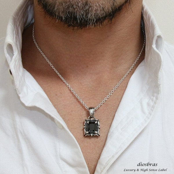 画像4: 【スクエア ジルコニア ペンダント トップ】存在感のあるブリリアントカット ブラック&ホワイト ペンダント スクエア 四角 ゴシック シルバー925/ シンプル ネックレス ネックレス メンズ レディース (4)