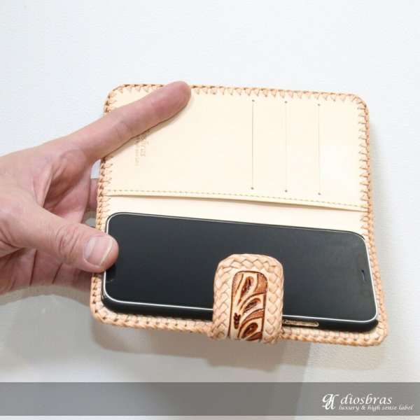 画像4: カービング ターコイズ iPhoneX iPhone7/iphone8/ 手帳型レザーケース スマホケース サドルレザー モバイルケース 牛革 本革 カーフレザー 携帯ケース スマートフォン スマートホン iphone アイフォーン アイフォン カードケース スマホカバー 携帯カバー レザーケース (4)