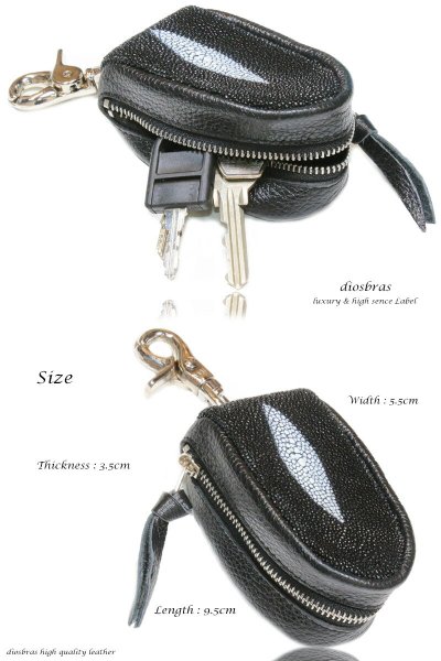 画像4: ラウンド キーケース コインケース 小銭入れ キーリング ファスナー エイ革 本革 キーケース コインケース 牛革 スティングレー スティングレイ  シンプル 紳士 メンズ レディース ダイヤモンドパイソン (4)