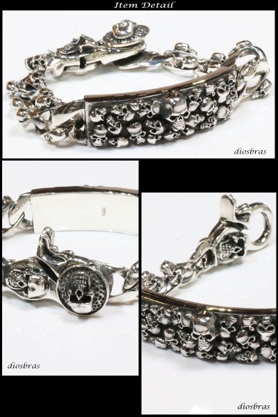 画像3: スカル ヘッド　チェーン　ブレスレット スカルヘッド　髑髏　骸骨　ボーン　プレート　チェーン　シルバーブレスレット シルバーアクセサリー　シルバーアクセサリー メンズ シルバーバングル ブレスレット バングル　シルバー925 メンズアクセサリー プレゼント 人気 (3)