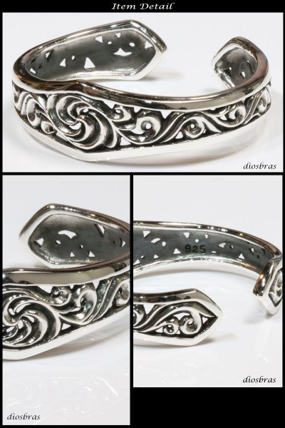 画像3: 【シルバーバングル】アラベスク 唐草 トライバル【シルバーアクセサリー】ゴシック バイカー シルバーアクセサリー メンズ シルバーバングル ブレスレット シルバー925 メンズアクセサリー オニキス 人気  バングル (3)