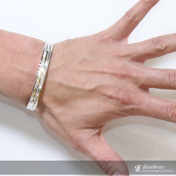 画像2: シルバーバングル 叩き ミラーカット カッティング プレート プレーンバングル (2)