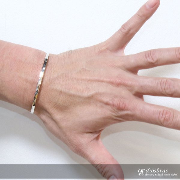 画像2: シルバーバングル 叩き ミラーカット カッティング プレート プレーンバングル (2)