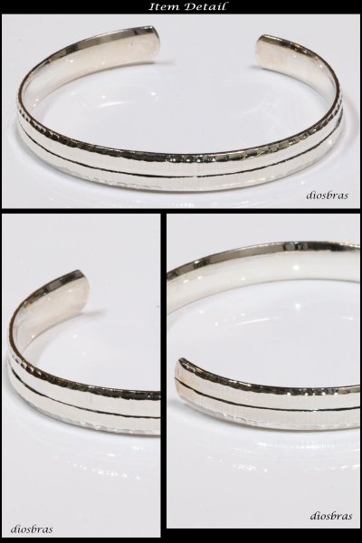 画像3: シルバーバングル 叩き ミラーカット カッティング プレート プレーンバングル (3)