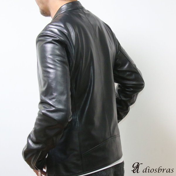 画像6: 【diosbras】【全国送料無料】最強!!本革 羊革 ラムスキン レザージャケット ラビットファー  ライダース バイカー メンズ/レザーダウンジャケットメンズ/ブラック シープ (6)
