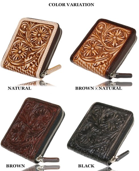 画像4: 【OUTLET SALE】財布  カービング ラウンドファスナー メンズ レディース 本革 サドルレザー ショートウォレット  ラウンドファスナー ウォレット ラウンド ジッパーZIPPER 財布 ヌメ革 レザーウォレット  バイカー 短財布 牛革 プレゼント サイフ ブラック 黒 (4)