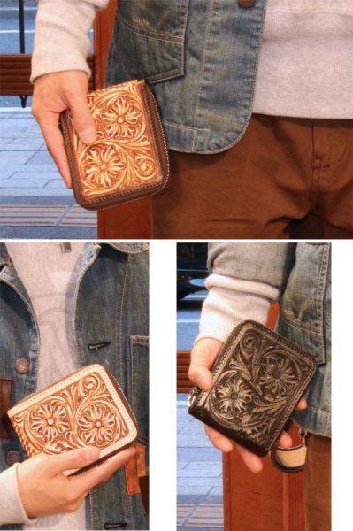 画像3: 【OUTLET SALE】財布  カービング ラウンドファスナー メンズ レディース 本革 サドルレザー ショートウォレット  ラウンドファスナー ウォレット ラウンド ジッパーZIPPER 財布 ヌメ革 レザーウォレット  バイカー 短財布 牛革 プレゼント サイフ ブラック 黒 (3)